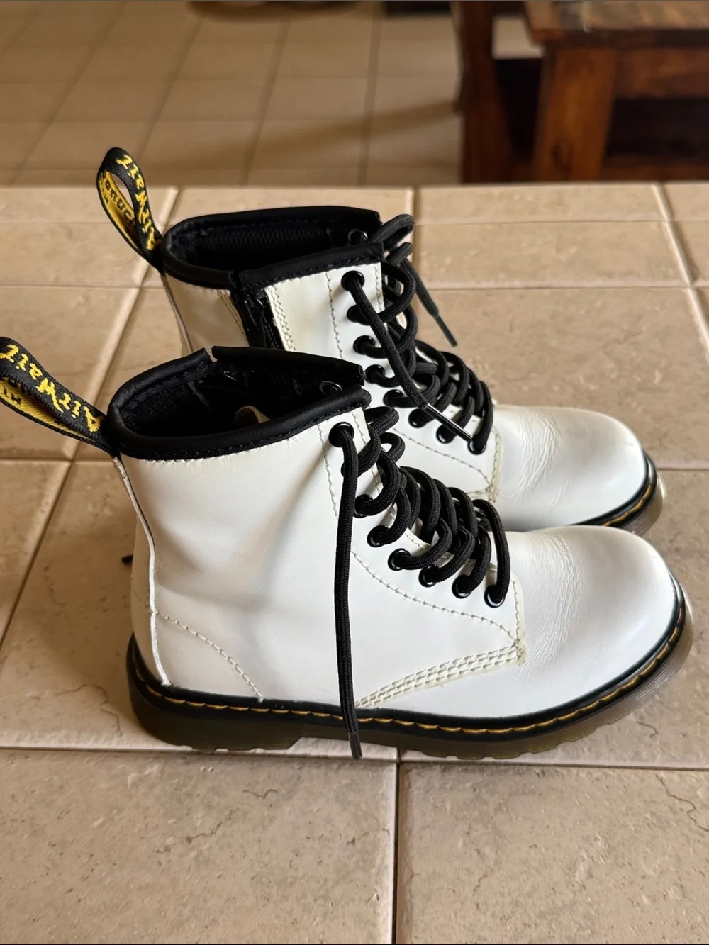 Dr. Martens White Leather Lace-Up Combat Boot